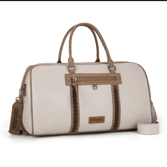Wrangler Women's Western Duffel Bag Leather Overnight Tote Cream Brown - Picture 1 of 11